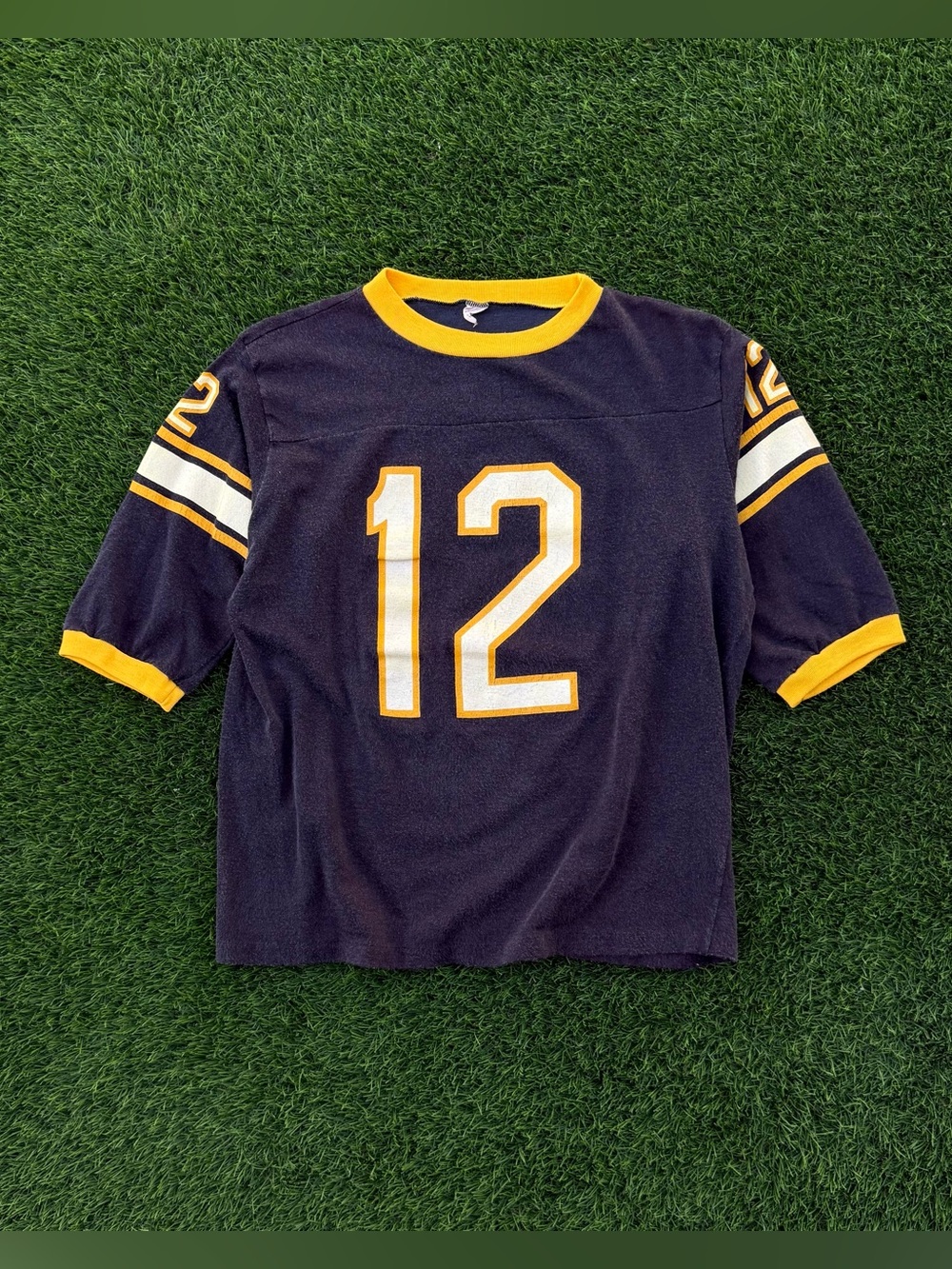 Vintage 80s Cotton Football Sports Jersey 12 Black & Yellow Size Small/Medium